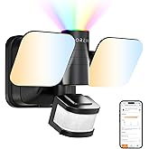 OREiN Wired and Solar Hybrid LED Smart Motion Sensor Light Outdoor Flood Lights with RGB Uplight Bluetooth APP Solar Motion Lights Outdoor Waterproof IP65 for Yard Garage Gate