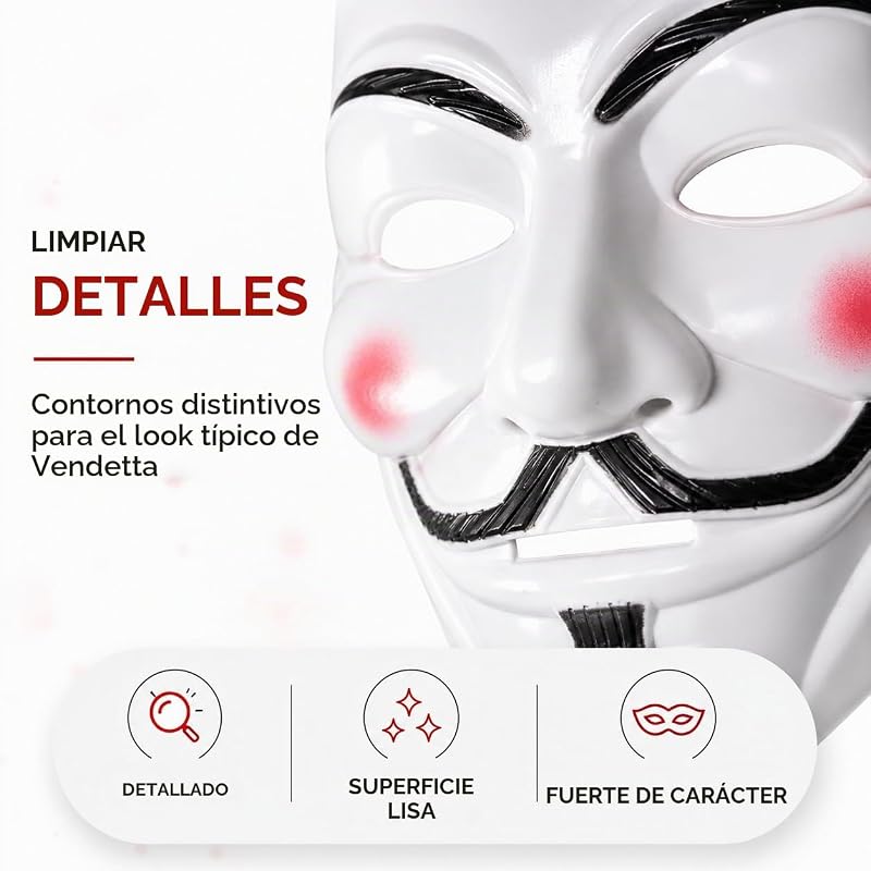 Máscara de Vendetta como Acessório de Fantasia para Homens, Mulheres, Crianças e Adultos para o Carnaval e Anónimos — foto 8 de 8