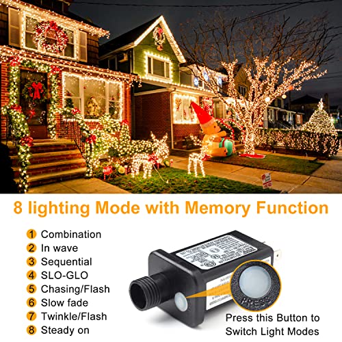 Haili 105FT 300 LED Christmas Lights Outdoor, Plug in 8 Mode String