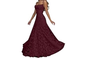 SHOPESSA Women's Square Neck Maxi Dress Spaghetti Strap Floral Lace Evening Gown Floor Length Formal Prom Wedding Party Dress