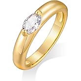 Goxygen Chunky Gold Rings for Women - 14K Gold Plated Dome Womens Statement Rings Marquise Cubic Zirconia Wedding Band Stacking Thick Bands Dainty Jewelry Birthday Anniversary Present for Her