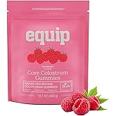 Equip Foods Core Bovine Colostrum Gummies - Delicious 1g Per Seving Grass Fed Colostrum Supplement - Gut Health, Immunity, Recovery, Hair & Skin - 60 Bovine Colostrum Gummies, 30 Servings, Raspberry