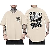 Wedsadl Vintage Graphic Tees for Men Oversized Floral Letter Print Retro Streetwear T Shirts Casual Loose Fit Cotton Tops