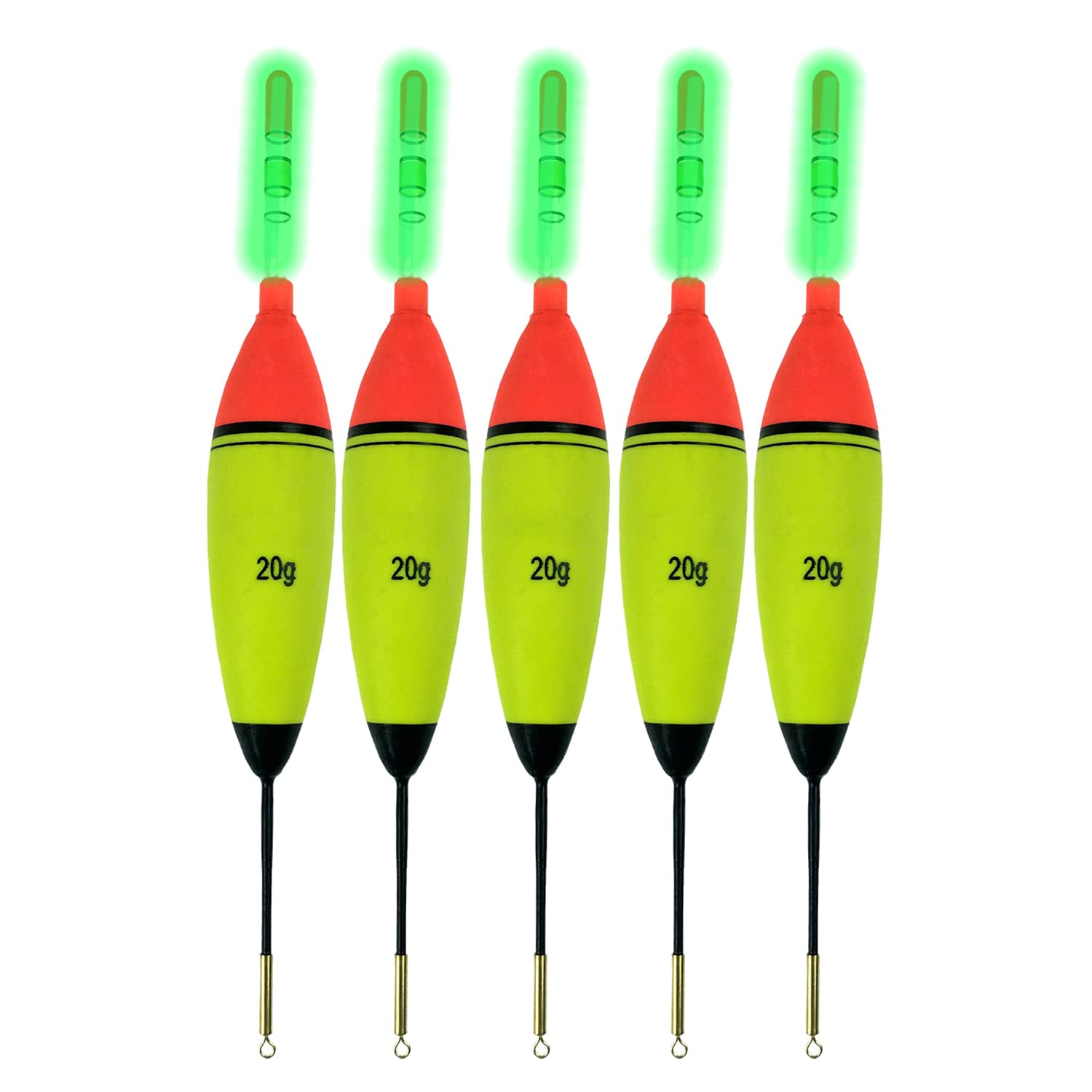QualyQualy 5 Pcs EVA Foam Fishing Floats + 10 Pcs Glow Sticks Long Vertical Luminous Night Fishing Floats For Carp Bass (Glowing Bobbers -20g buoyancy)