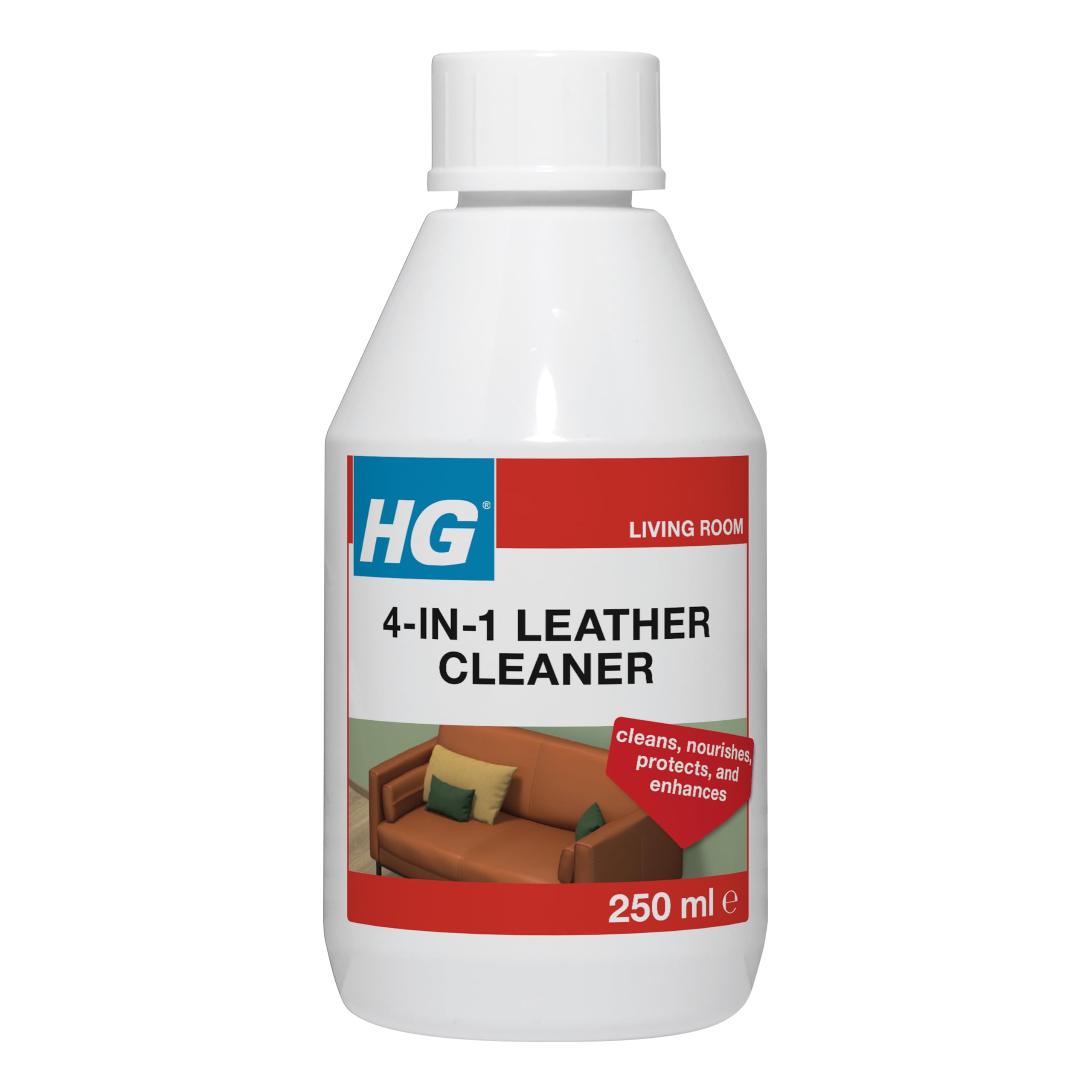 HG 4-in-1 Leather Cleaner, Premium Leather Cleaner and Conditioner to Restore & Nourish Leather Furniture & Accessories, Effective Leather Polish, Leather Treatment Protects Against Stains - 250ml