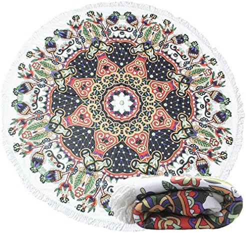 cckiise Round Mandala Tapestry Indian Wall Hanging Beach Throw Towel Yoga Mat Sunscreen Shawl wrap Skirt Tassels Cotton Beach Towel (White 2)