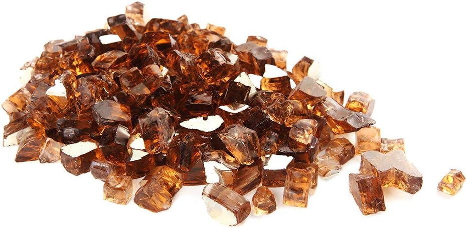 Fire Glass Rocks for Firepit -Glass Stones for Fire Pit Indoor and Outdoor Propane & Gas Fireplace Glass Beads - Vase Filler Gem Glass, Semi-Reflective | 10 Pounds | 1/4 Inch | Brownish Grayish Luster