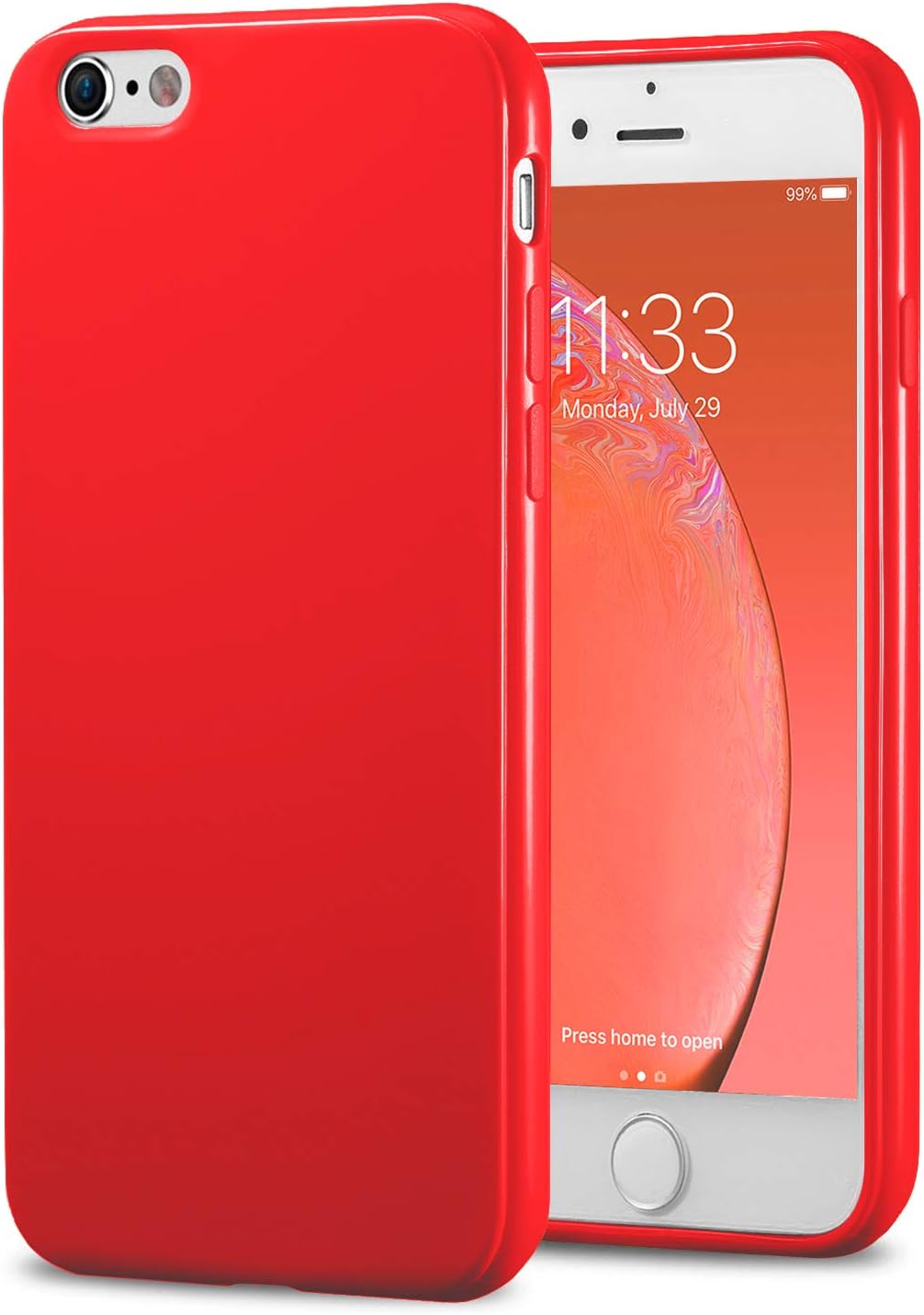 TENOC Phone Case Compatible for Apple iPhone 6S and iPhone 6 4.7 Inch, Slim Fit Cases Soft TPU Bumper Protective Cover, Glossy Red