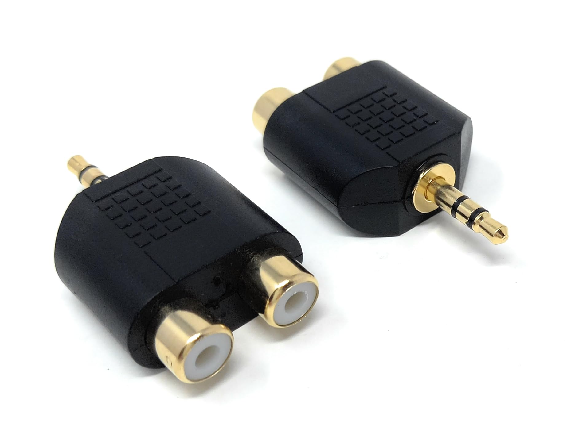 DRUT 2Pcs. 3.5mm Stereo Jack Plug to Twin RCA Phono Mono Splitter or Combiner Audio Adapter (Gold Black)