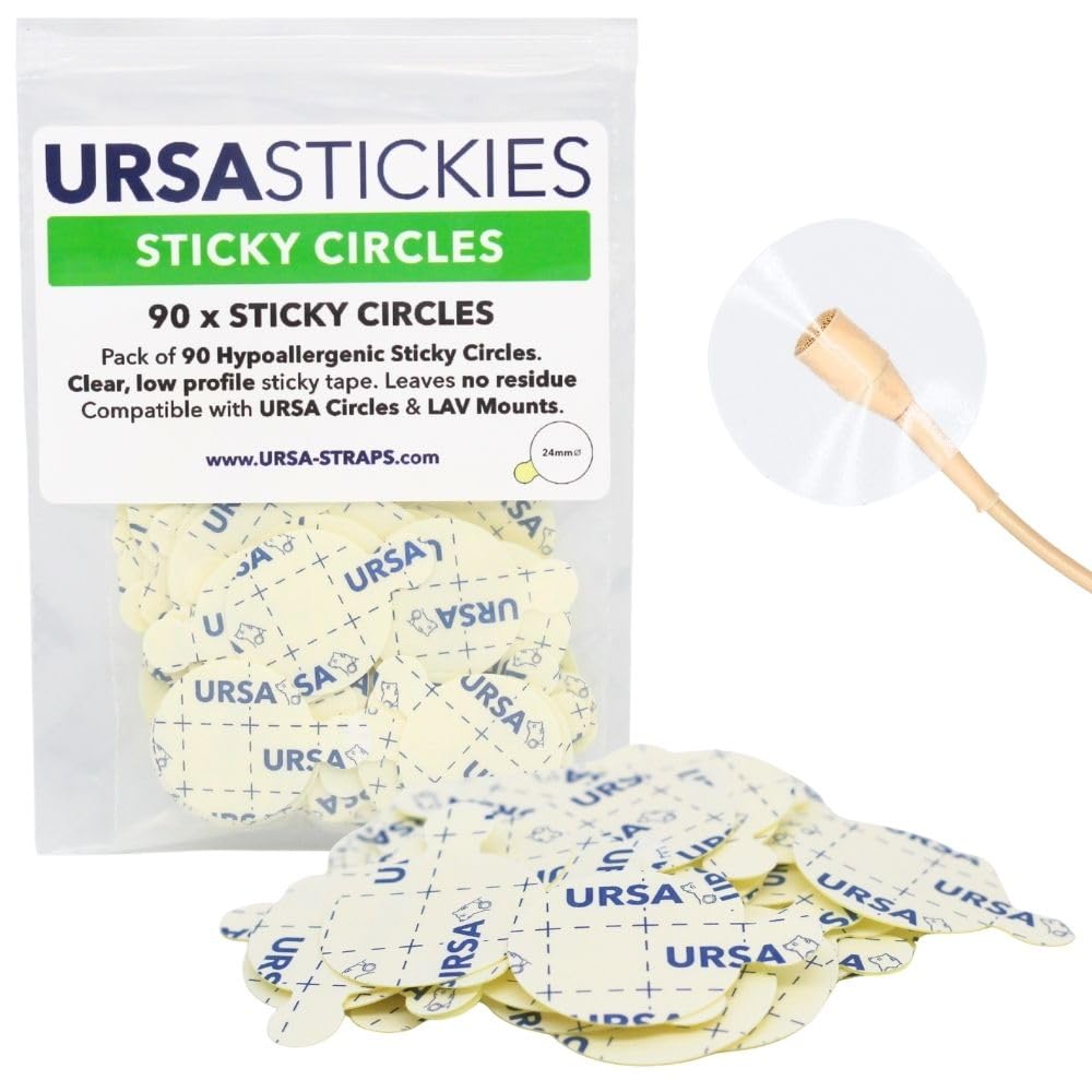 URSA Sticky Circles - Pack of 90 | Hypoallergenic Double-Sided Sticky Tape for Lavalier Lapel Mics | 24mm Diameter Lav Mic Stickies | Leaves No Residue | Compatible with Rode, Sennheiser, Tascam Mics