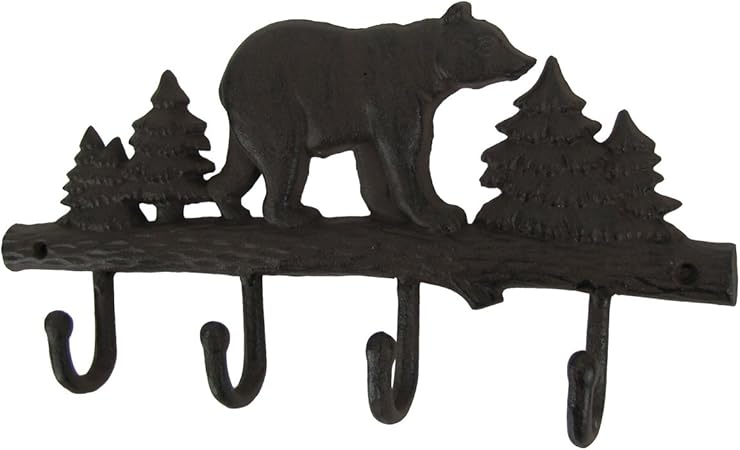 Metal Wall Mount Black Bear Hook 4 Hooks Key Ring Organizer Hat
