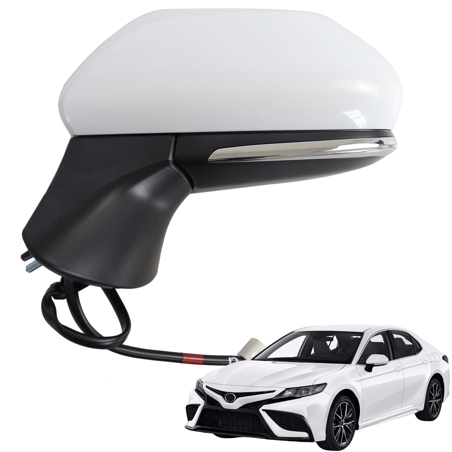 Photo 1 of Marretoo for Toyota Camry Side Mirror Assembly Driver Side 2018 2019 2020 2021 2022 2023 2024 WHITE 7PIN | Power | Heated | Turn Signal | Blind Spot Monitoring (POWER+LAMP+HEAT+BSM (LH))