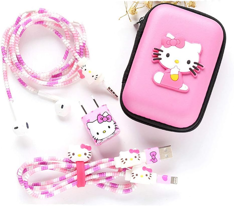 Sulida USB Cable/Earphone Protector Spiral Cord Protection Wire for iPhone/Android with Case, Clip, Pouch, Sticker, Winder Combo, 9pcs