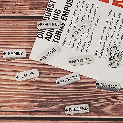 160 Pieces Word Charms Pendants Engraved Motivational Charms Pendants 20 Styles Inspiration Words Charms for Crafting Necklace Bracelet