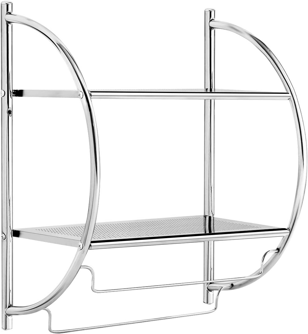 TANGKULA Wall Mount 2 Tier Bathroom Shelf with Towel Bars, 18"W X 10"D X 22"H, Chrome Bathroom Shelf, Home Toilet Double Layer Storage Shelf, Rustproof Chrome Shelf, Towel Shelf - - 
