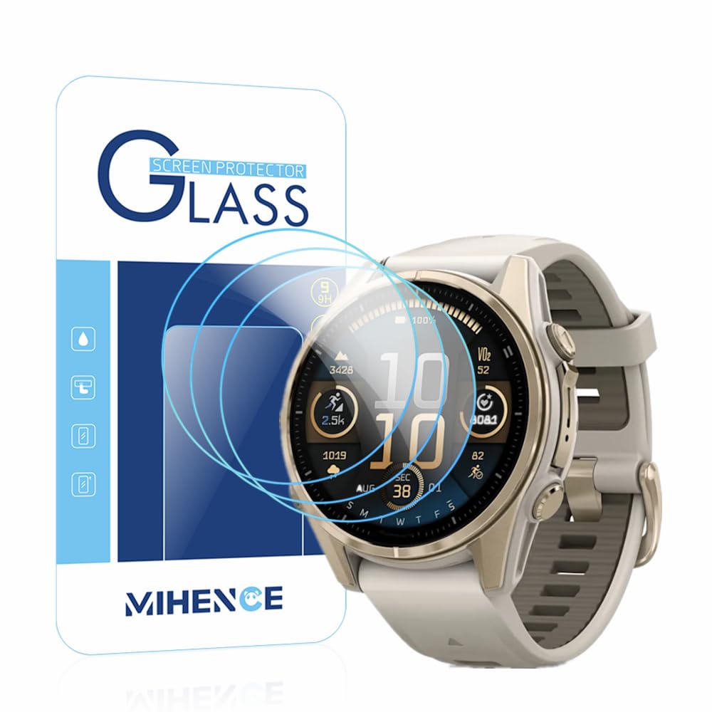 MIHENCE Screen Protector Compatible with Garmin Fenix 8 43 mm Smartwatch, 9H Anti-Scratch Tempered Glass Film Compatible with Fenix 8 43 mm AMOLED Smartwatch (Pack of 3)