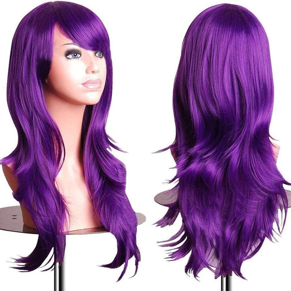 colorfulpanda Long Curly Wavy Cosplay Wig Anime Halloween Costume Party Full Synthetic Hair Wigs for Women (28inch Purple)