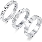 YIKOXI 3pcs Love Friendship Lucky Ring Cubic Zirconia Gold Ring Sets for Women Stainless Steel Wedding Statement Thumb Ring Bands