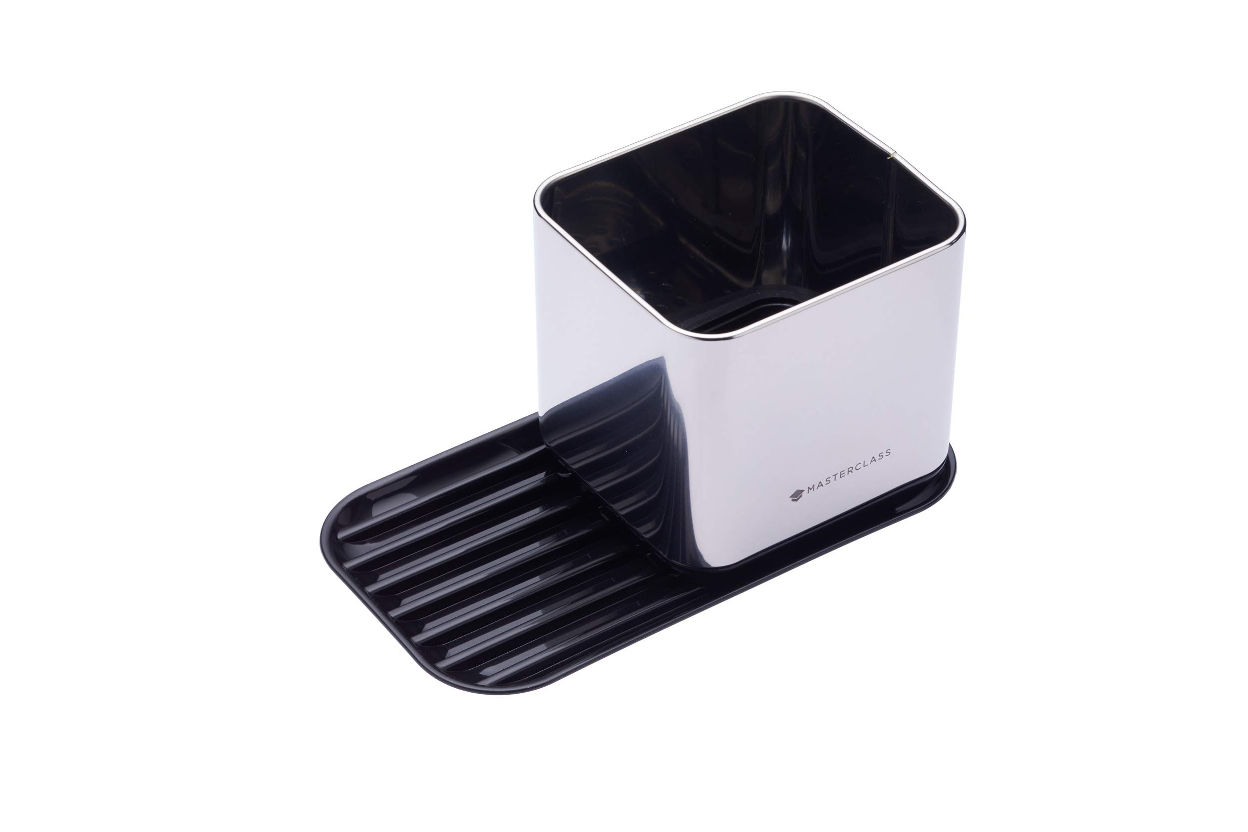 MasterClass Kitchen Sink Tidy with Sponge Holder and Brush Caddy, Stainless Steel, Silver/Black