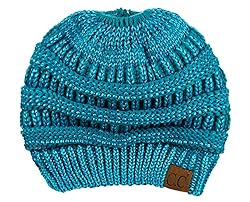 C.C BeanieTail Soft Stretch Cable Knit Messy High