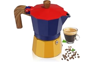 MOGRECHA Aluminum 3 Cup 150ml Moka Pot Express Coffee Maker Stovetop Espresso Colorful Coffeemaker Italian Classic Style Brewing Greca Cafe Mocha Machine for Cafeteras Lover Camping Travel and Home Use 5oz