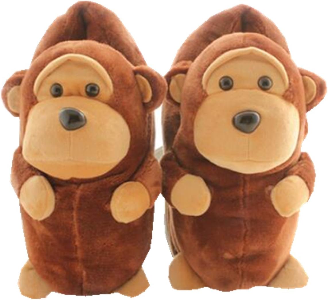 Fat rabbit Cute Monkey Slippers, Winter Home Warm Slip Cotton Slippers Brown