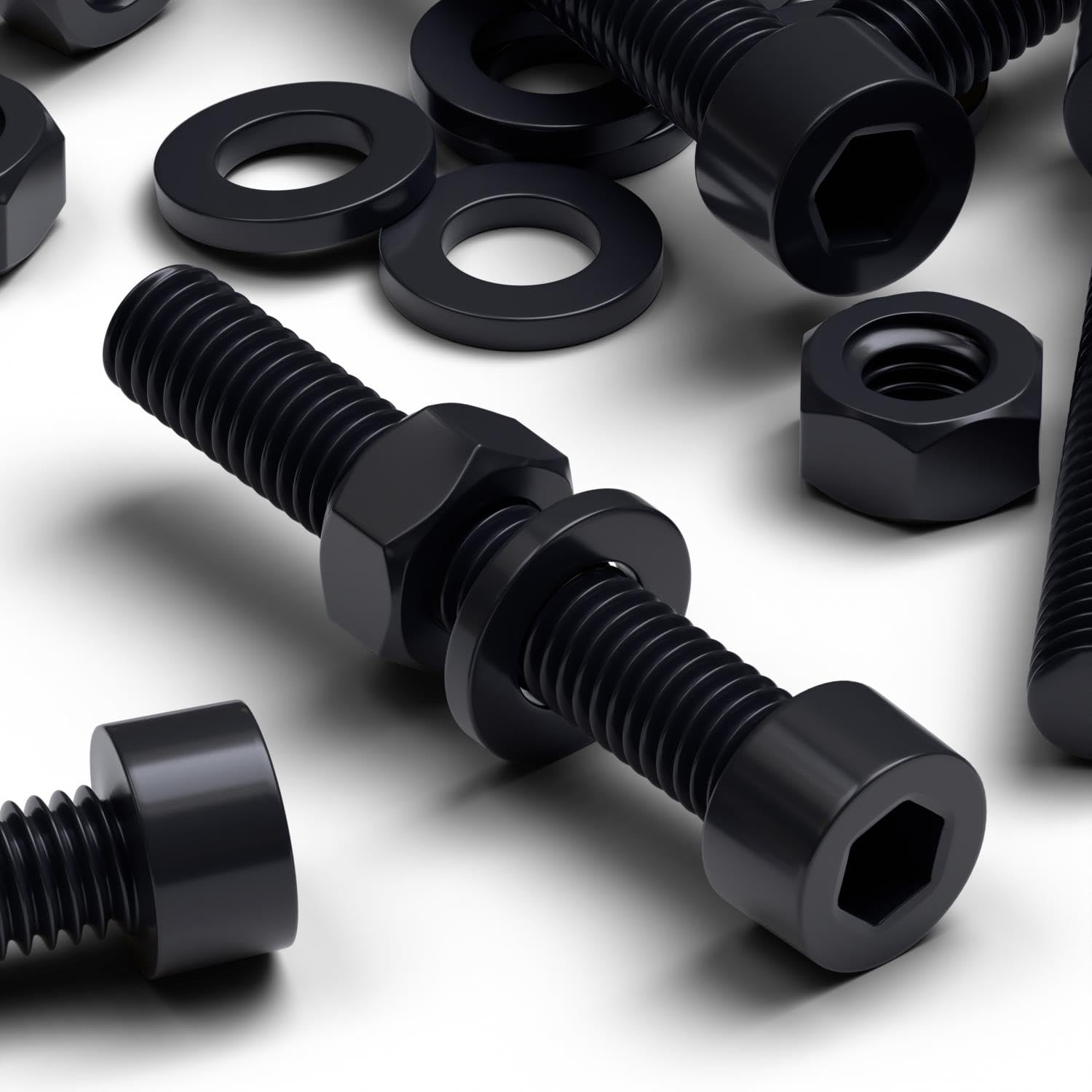 50 x Black Nylon Socket Head, Plastic Machine Screws, M6 x 40mm, Plastic Bolts, Nuts & Washers