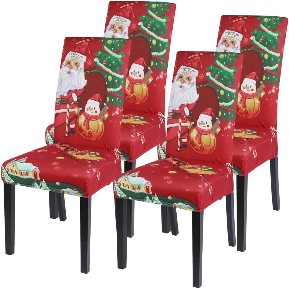 Slipcovers - SearchI Christmas Dining Room Chair Covers Set of 4, Stretch Xmas Chair Slipcovers Protector, Spandex Washable Kitchen Parsons Chair Cover for Dining Room,Christmas Decor,Holiday Party(Santa Claus)