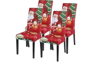 SearchI Christmas Dining Room Chair Covers Set of 4, Stretch Xmas Chair Slipcovers Protector, Spandex Washable Kitchen Parsons Chair Cover for Dining Room,Christmas Decor,Holiday Party(Santa Claus)