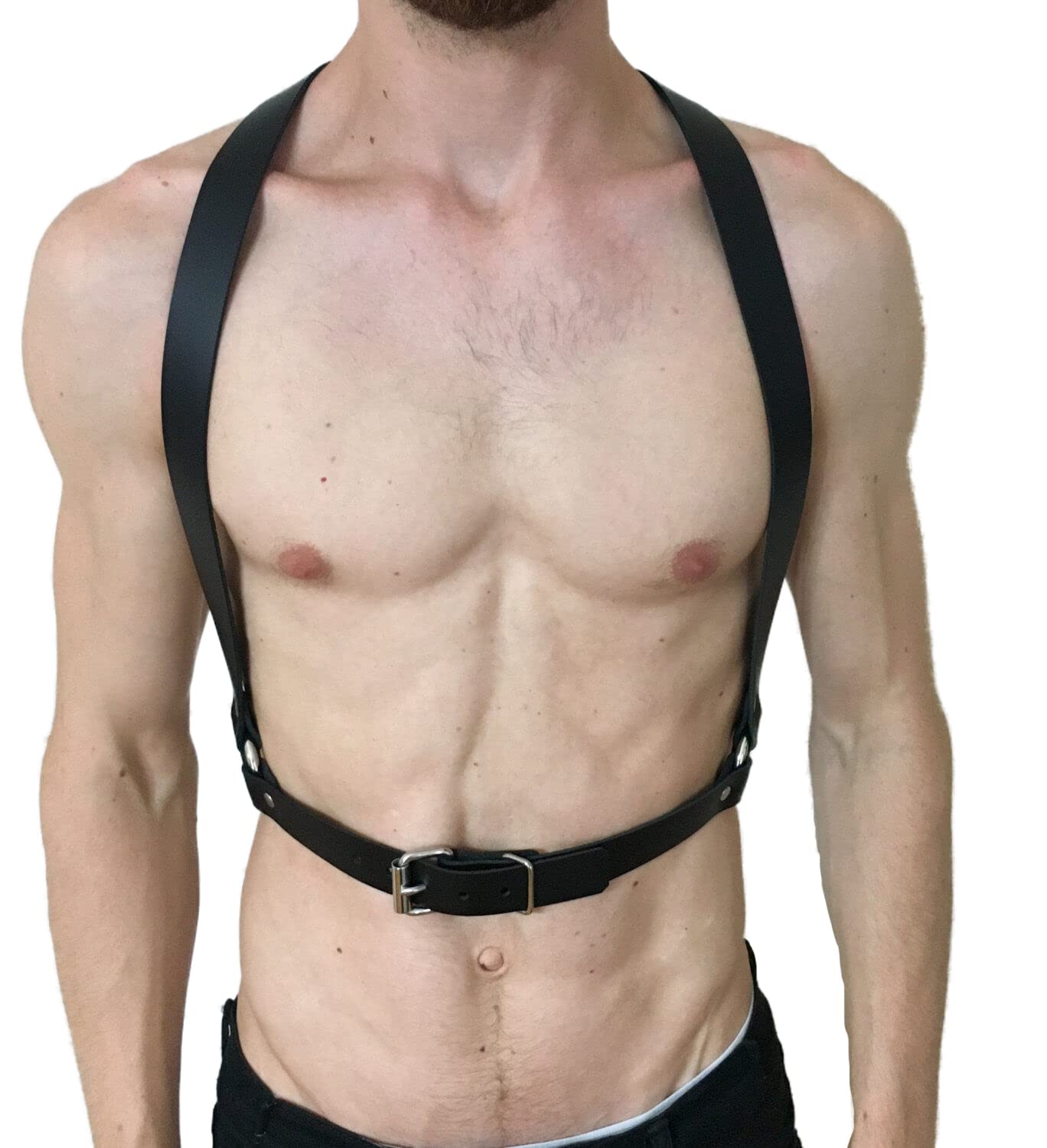MEACOBRY Men's Faux Leather Body Chest Harness Adjustable Punk Belt Shoulder Straps with Buckle for Party Cosplay Costume, Black24