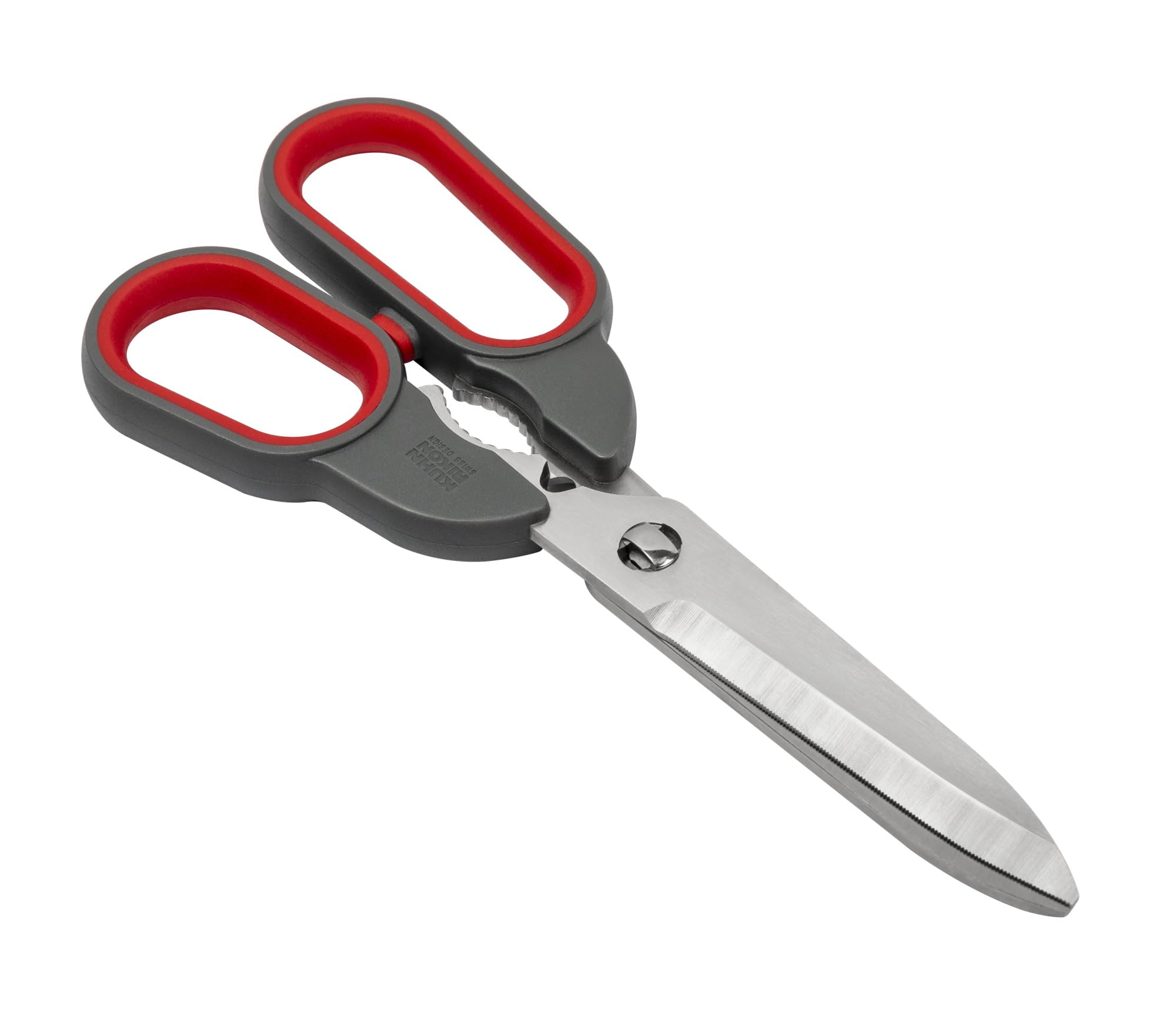 Kuhn Rikon Self-Sharpening Universal Shears with Herb Stripper and Lid Opener. Stainless Steel Scissors for Left and Right-Handed Users. Great for Cutting Cardboard and Thick Plastic Packaging