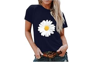 LEODYE Womens Tops Dressy Casual Short Sleeve Summer Tops Vintage Flower Print Tshirts Trendy Round Neck Tshirts Tunic Tops