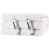 Electric Heated Blanket 84"x90" Queen Size, Soft Coral Fleece, Dual Controllers with 4 Heating Levels and 10 Hours Auto-Off, Machine Washable, Cozy Plush Fabric for Home, White
