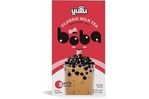 YULU FOODS Instant Bubble Pearl Classic Milk Tea Kit with Authentic Brown Sugar Tapioca Pearls, Ready in Under One Minute, Paper Straws Included – 3 Servings