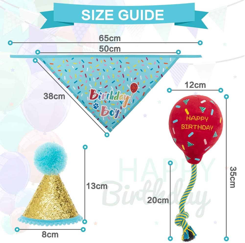 KOOLTAIL Dog Birthday Bandana Hat Balloon Plush Toy Set, Cute Pet Happy Birthday Accessory Puppy Chew Toy for Dogs Cats Puppies - Image 3