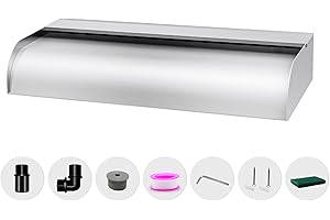 LONGRUNNEW 304 Stainless Steel Waterfall Pool Fountain Featured Wider Top Open Lip with Connector, 23.6" Rectangular Water Feature Spillway for Garden Outdoor Decor Swimming Pool, Koi Pond, Spa