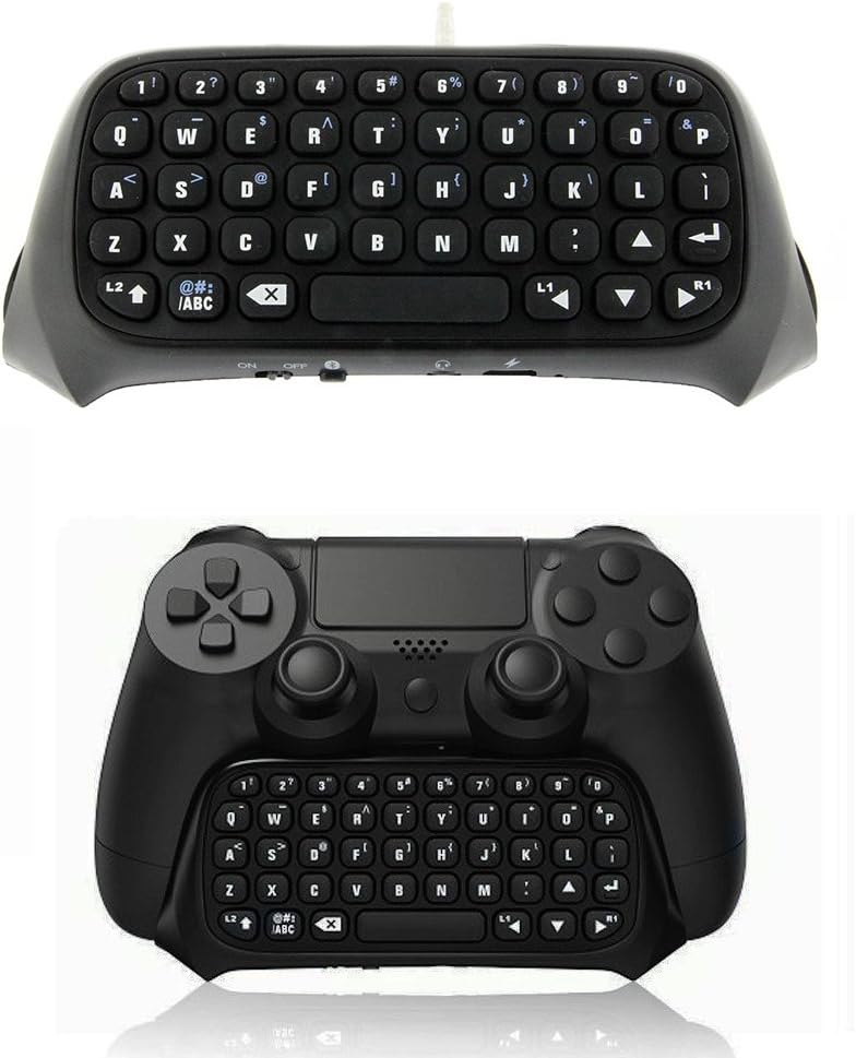 Tekdeals Wireless Mini Bluetooth Keyboard - Keypad Gamepad Joystick Chatpad Text Messager Adapter for Sony Playstation 4 PS4 Game Controller Black