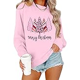 FUNMETA Womens Christmas Sweater Long Sleeve Crewneck Shirt Holiday Outfits Merry Xmas Sweatshirts S-XXL
