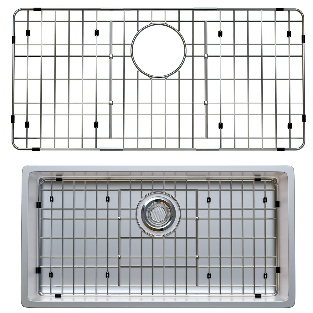 Photo 1 of Large Sink Protector for Kitchen, Metal Sink Bottom Grid 28.9" X 14.3", Stainless Steel Kitchen Sink Grate with Rear Drain Hole, Kitchen Sink Rack with Strainer for Single Bowl