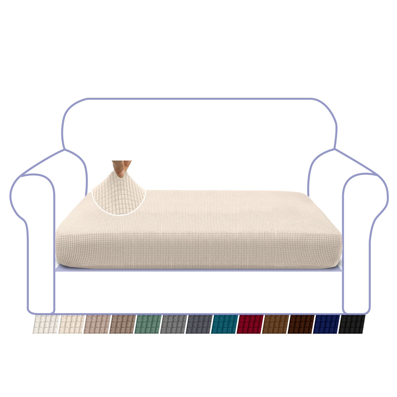 Granbest High Stretch Sofa Seat Cushion Cover Super Soft Couch Seat Cover Sofa Cushion Protector Jacquard Spandex Fabric with Elastic Bottom(2 Seater, Beige)
