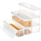 ZENFUN Set of 6 Pasta Storage Containers with Lid, Airtight Spaghetti Noodle Holder Rectangular Chopstick Storage Box Sealed Noodle Canisters for Refrigerator, Kitchen Pantry, 3" x 12" x 3", BPA-FREE