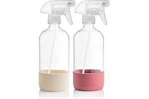 Vine Creations Clear Glass Spray Bottles with Silicone Sleeve, 16oz Refillable Empty Bottle for Cleaning Solutions, Water Spr