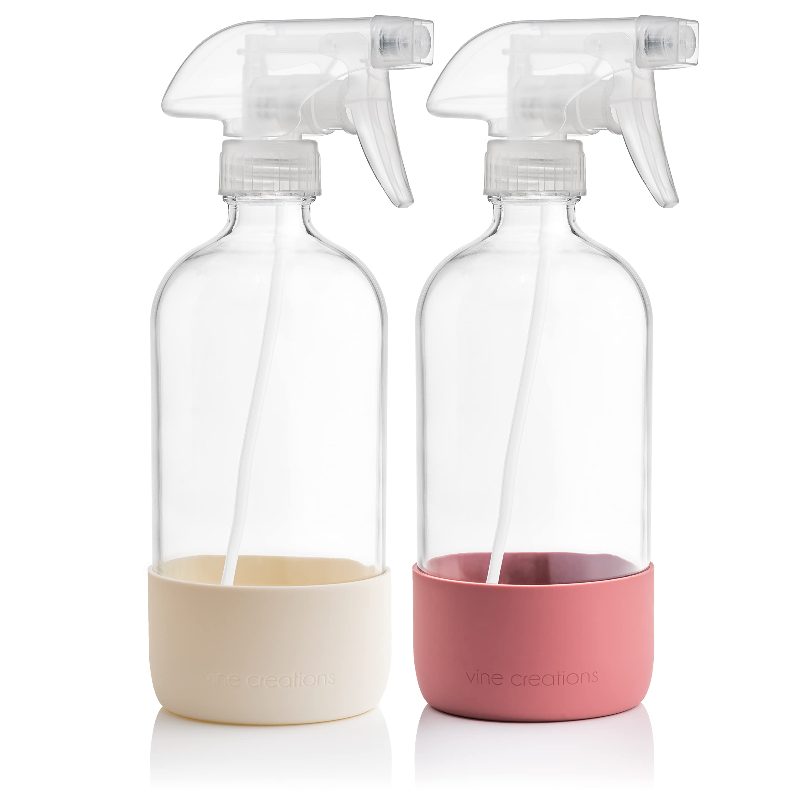Photo 1 of Vine Creations Glass Spray Bottles for Cleaning Solutions, Clear Glass Spray Bottle with Silicone Sleeve, 16 oz Empty Spray Bottles for Cleaning, Plant Spray Bottle, Mist and Stream Nozzle - 2 Pack