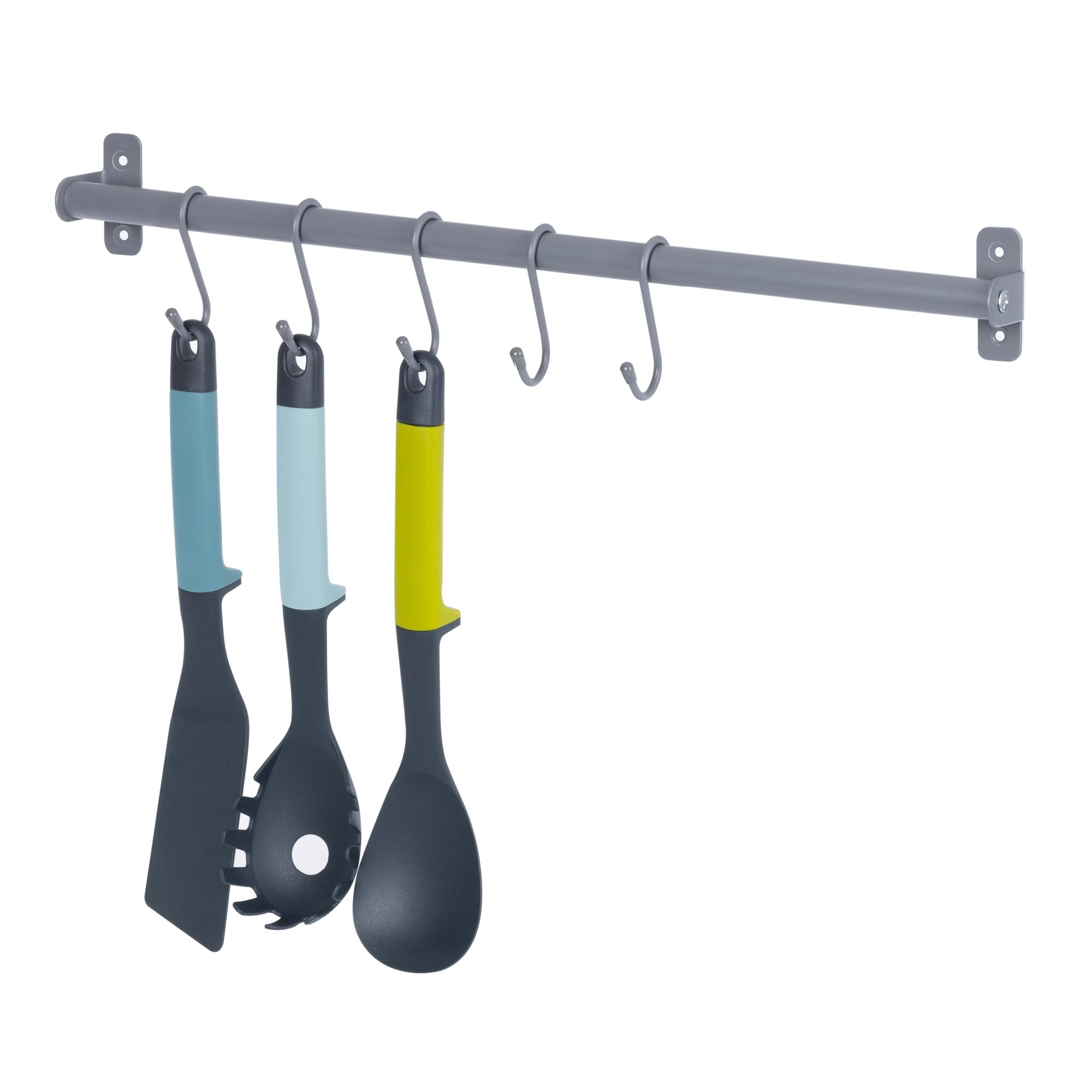 LIVIVO 50cm Hanging Kitchen Rail with 5 S Hooks – Wall Mounted Metal Storage Organizer for Utensils, Towels, Coats, Clothes – Modular Space-Saving Rack for Kitchen, Hallway, Utility Room (Grey)