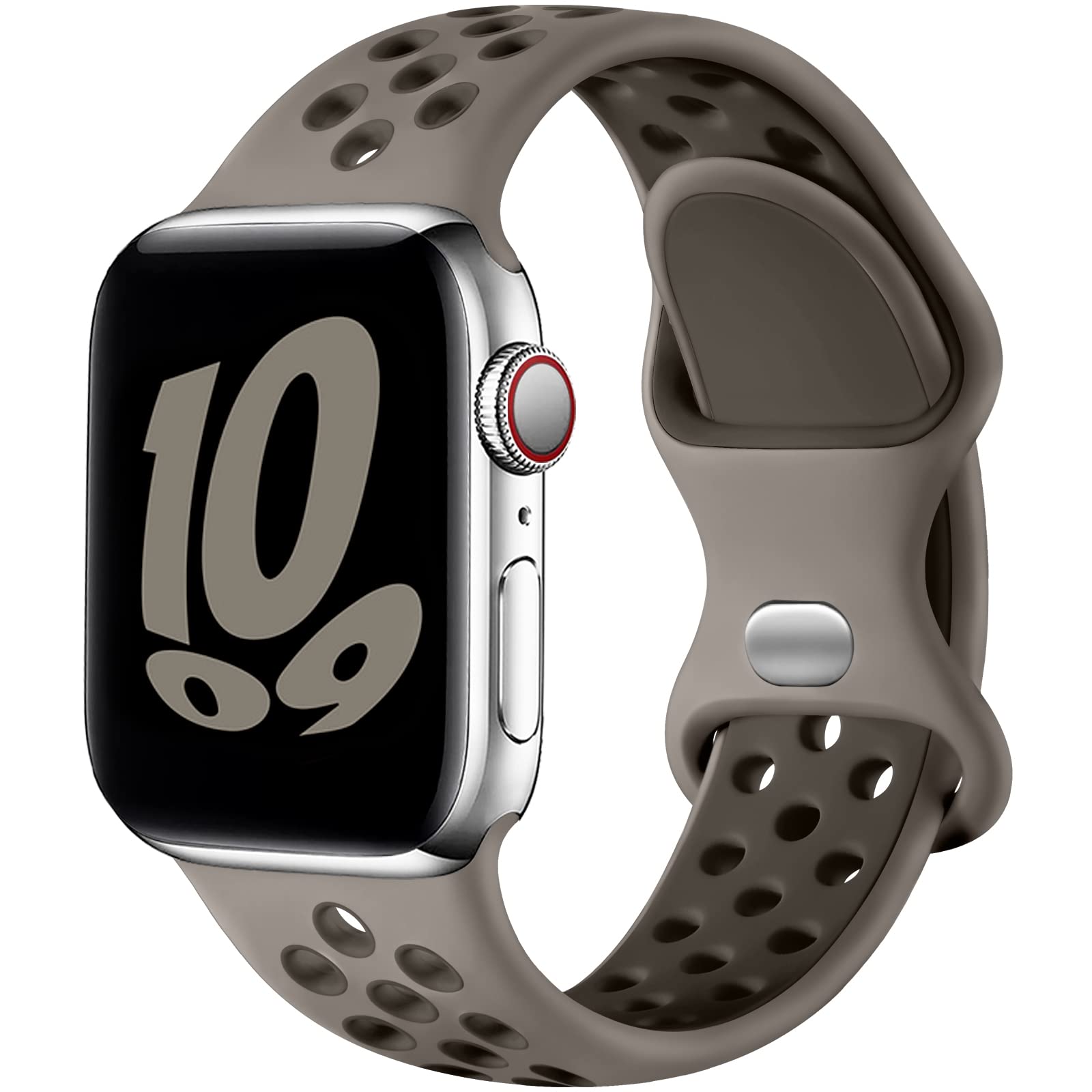 Upeak Sport Strap Compatible with Apple Watch Strap 44mm 45mm 46mm 42mm 49mm, Breathable Silicone Double Hole Band for iWatch Strap Series 11 10 9 8 7 6 5 4 2, SE 3, Ultra 3, S, Olive Grey/Dark Taupe