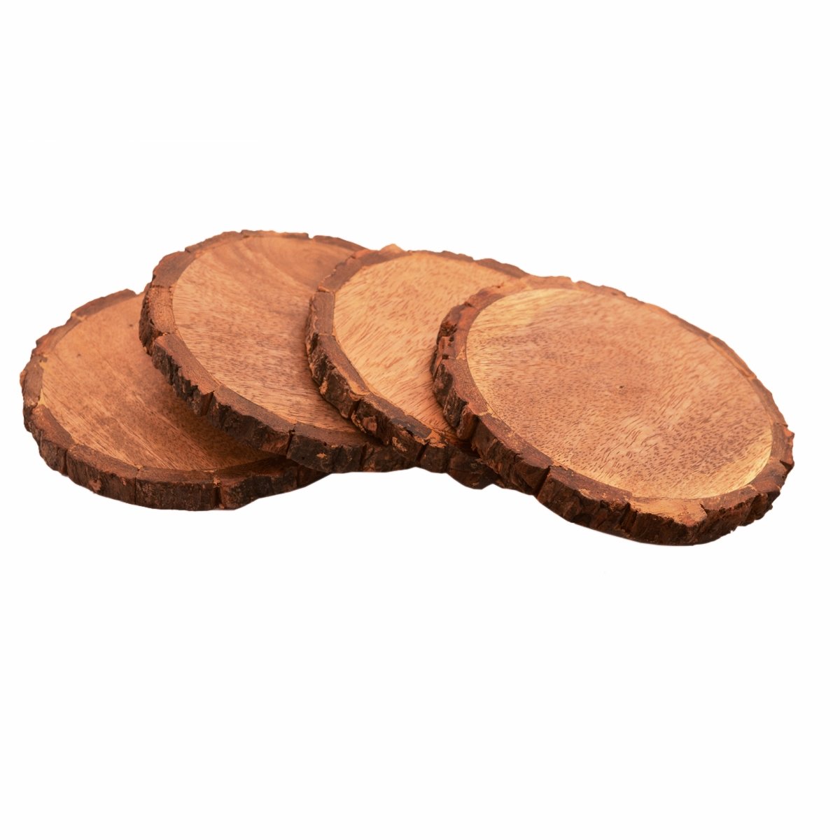 Purpledip Wooden Coasters Set Of 4 In Natural Mango Tree Bark: Rustic Dining Table Barware Gift (11141) — image 1