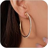 Clip On Hoop Earrings for Women Gold Rhinestone Sparkly Clip On Hoops Fashion Hoop Earrings Jewelry Gifts