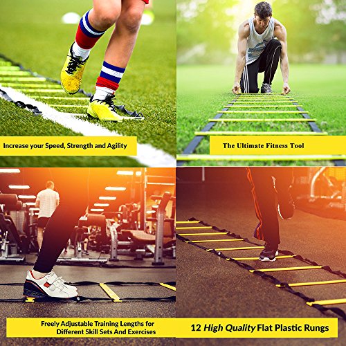YAHEY Agility Ladder,Adjustable Training Speed Ladder 12 Rungs with 9 Huge BONUS-6 Sports Cones+Reaction Ball+Cooling Towel with Carabiner+Carring Bag,Speed Training Equipment for Many Sports