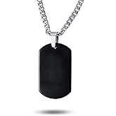 Bling Jewelry Personalized Medium Plain Simple Basic Cool Mens Engravable Black Dog Tag Pendant Necklace For Men Teens IP Stainless Steel 24 Inch Chain Customizable