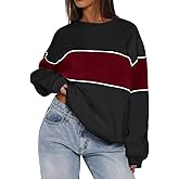 LEEDYA Womens Long Sleeve Sweatshirts Oversized Crewneck Color Block Pullover Top Casual Lightweight Blouse Tops